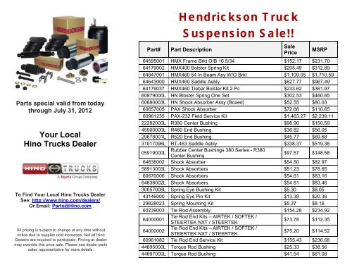 The Hendrickson Truck Parts Sale of 2012!! - Hino Trucks