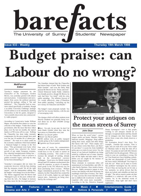 Issue 933 - 19th March 1998 - University of Surrey's Student Union