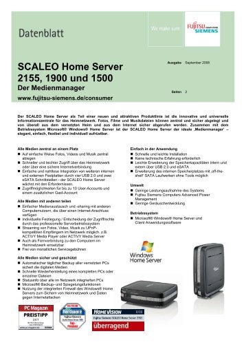 Datenblatt SCALEO Home Server 2155, 1900 und 1500