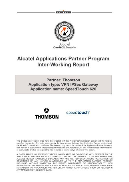 Alcatel Applications Partner Program Inter-Working Report - PABX