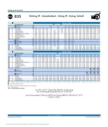 Fahrplan MVV Buslinie 835 - Unholzer-Reisen