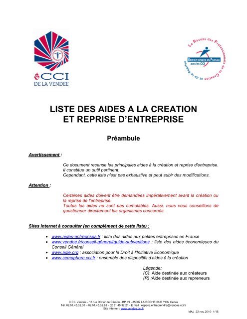 Aides A La Creation D Entreprise Cci Venda C E
