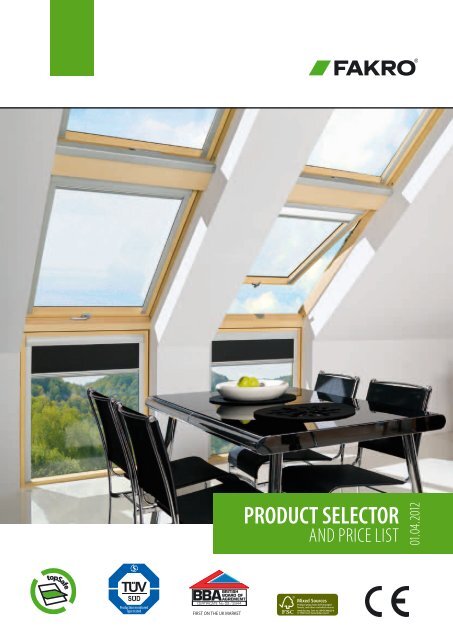 Product selector and price list - Roof Windows