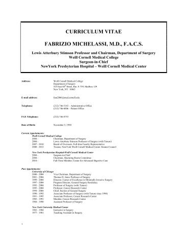 curriculum vitae fabrizio michelassi, md, facs - Weill Cornell Medical ...