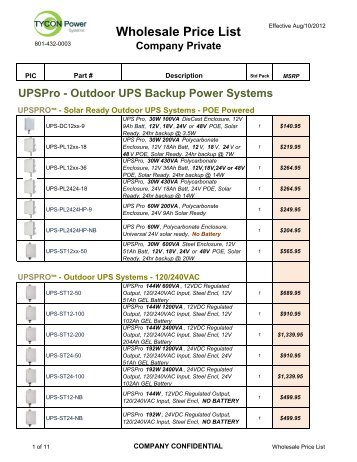 Wholesale Price List Company Private - Tycon Power