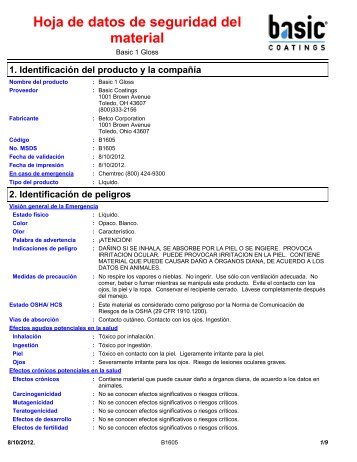 Hoja de datos de seguridad del material - Basic Coatings