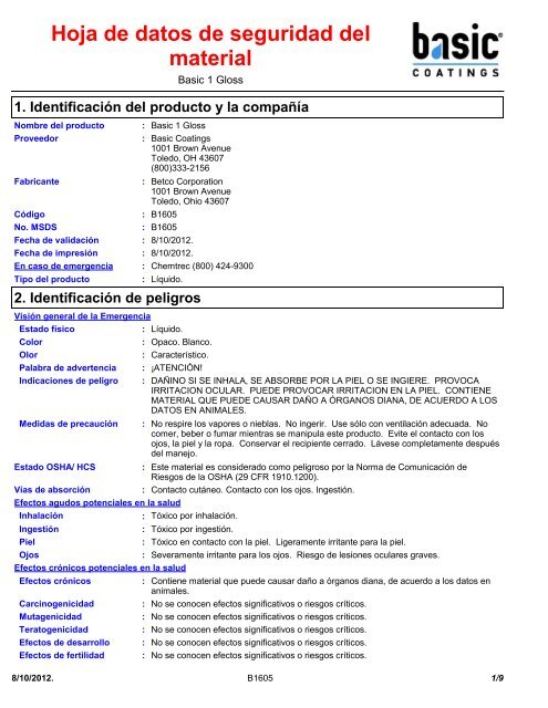 Hoja de datos de seguridad del material - Basic Coatings