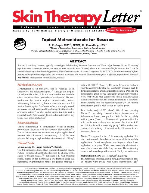 Topical Metronidazole for Rosacea - Skin Therapy Letter