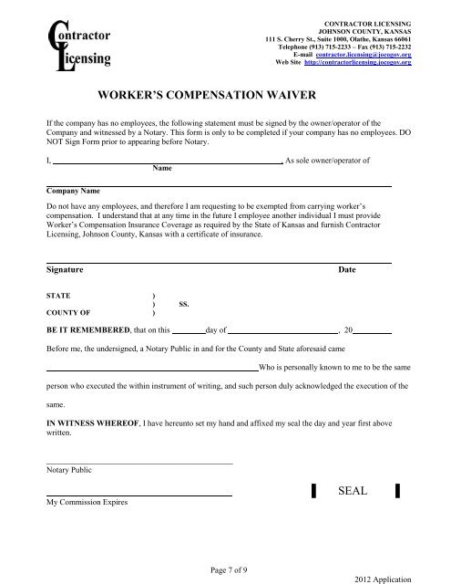 APPLICATION 2006 - Johnson County Contractor Licensing