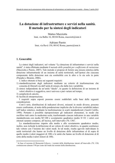 Il metodo per la sintesi degli indicatori - Istat.it