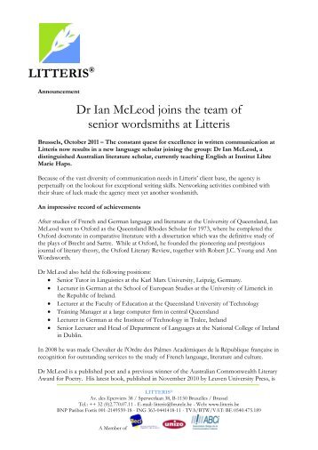 LITTERISÂ® Dr Ian McLeod joins the team of senior ... - BECI