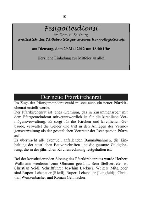 Pfarrblatt SOMMER 2012 - Texte - Pfarre Bad Vigaun