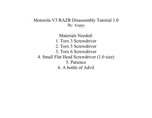 Motorola V3 RAZR Disassembly Tutorial 1 - Broadband Reports