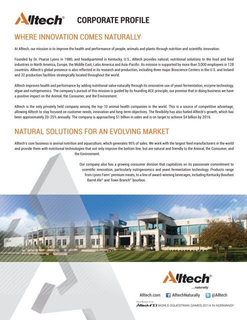 Alltech Background CORPORATE PROFILE - Alltech
