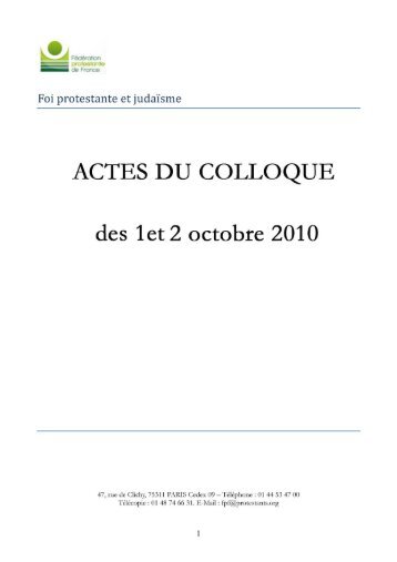 Actes du Colloque - FÃ©dÃ©ration Protestante de France