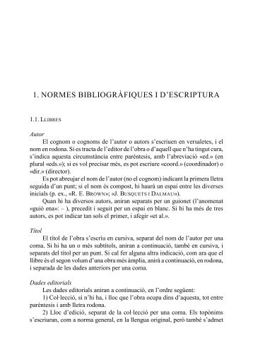 1. NORMES BIBLIOGRÃFIQUES I D'ESCRIPTURA - Facultat de ...