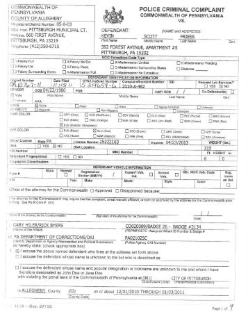 3 COMMONWEALTH OF POLICE CRIMINAL COMPLAINT