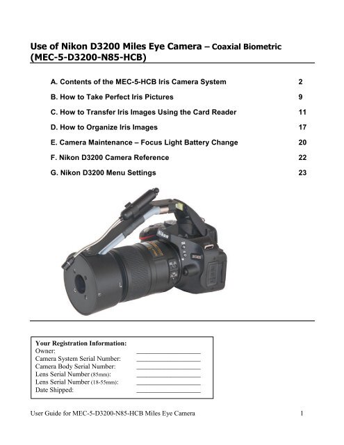 Use of Nikon D3200 Miles Eye Camera â€“ Coaxial ... - Miles Research