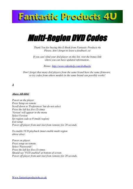 Multi-Region DVD Codes - Fantastic Products 4U