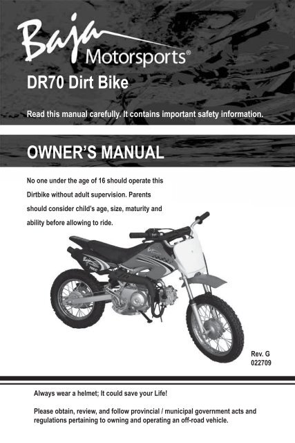 OWNER S MANUAL DR70 Dirt Bike