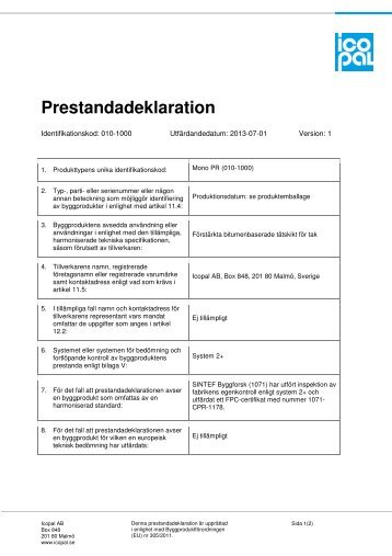 Prestandadeklaration - Icopal AB