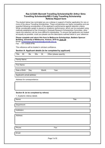 Referee Report Form - Student Services - University of Melbourne