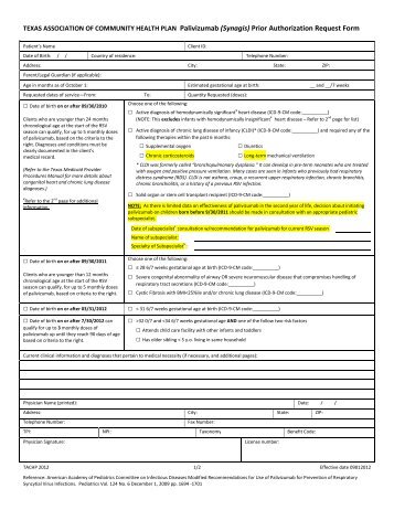 (Synagis) Prior Authorization Request Form - Parkland Community ...