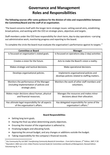 Governance Office Roles Governance and Management Roles and Responsibilities