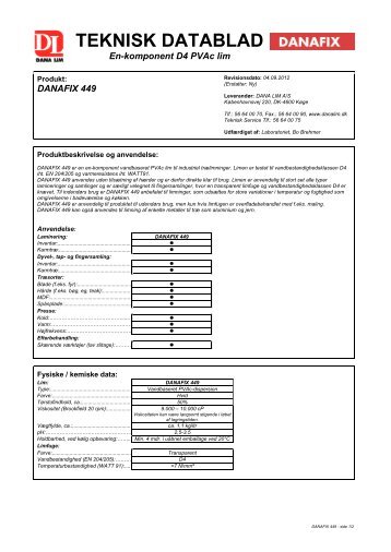 TEKNISK DATABLAD - Dana Lim A/S