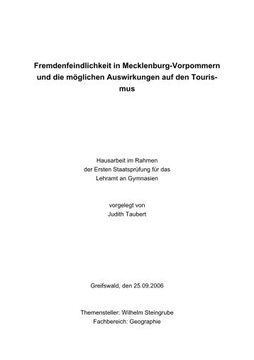 Fremdenfeindlichkeit in Mecklenburg-Vorpommern und die ...