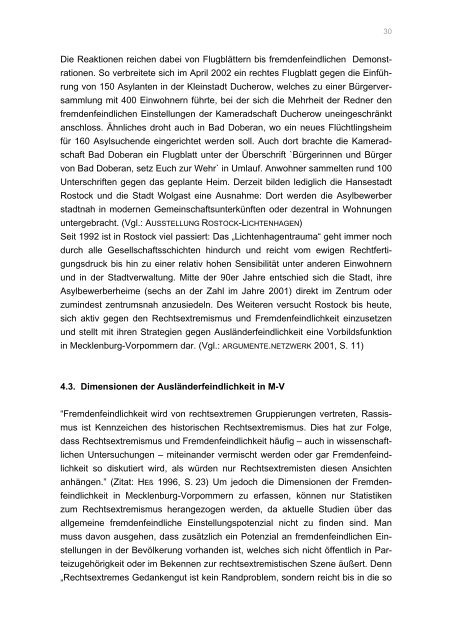 Fremdenfeindlichkeit in Mecklenburg-Vorpommern und die ...