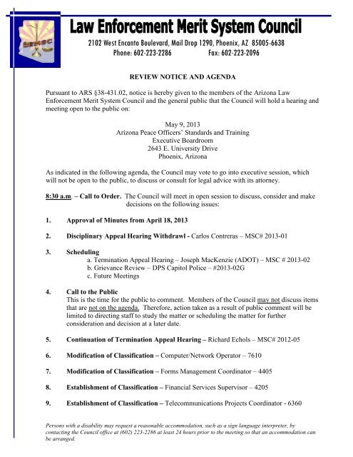 LEMSC Meeting Review Notice and Agenda 5/9/2013