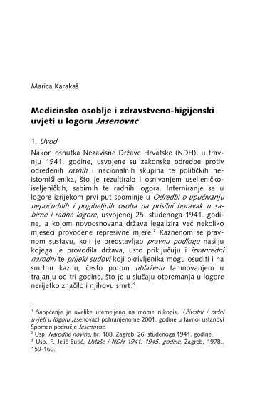 Medicinsko osoblje i zdravstveno-higijenski uvjeti u logoru ...