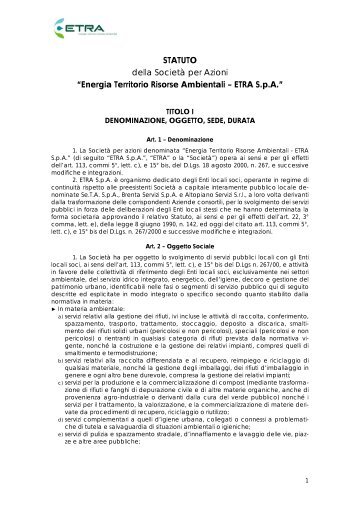 STATUTO della SocietÃ  per Azioni âEnergia Territorio ... - Etra Spa