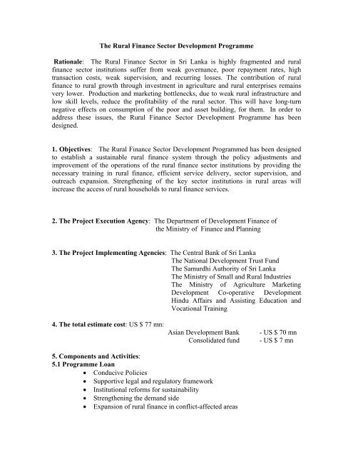 The Rural Finance Sector Development Programme Ministry Of