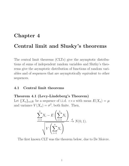 Slides Chapter 4. Central limit and Slutsky's theorems