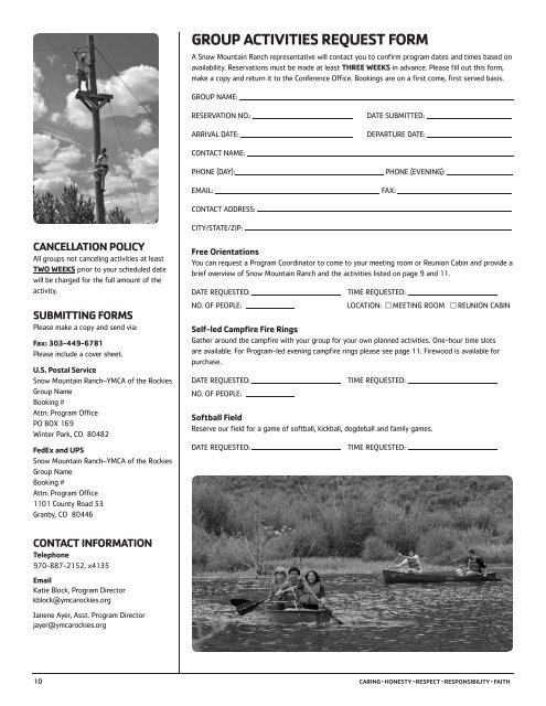 Snow Mountain Ranch Group Planning Guide for June 2013