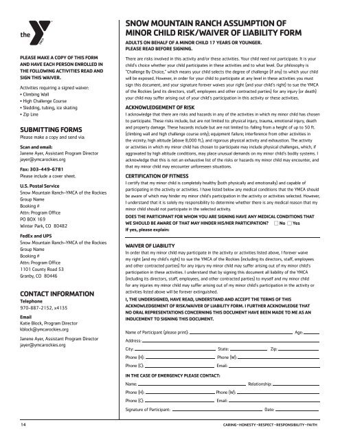 Snow Mountain Ranch Group Planning Guide for June 2013