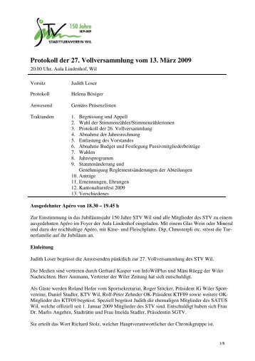 Protokoll der 27. Vollversammlung vom 13. MÃ¤rz 2009