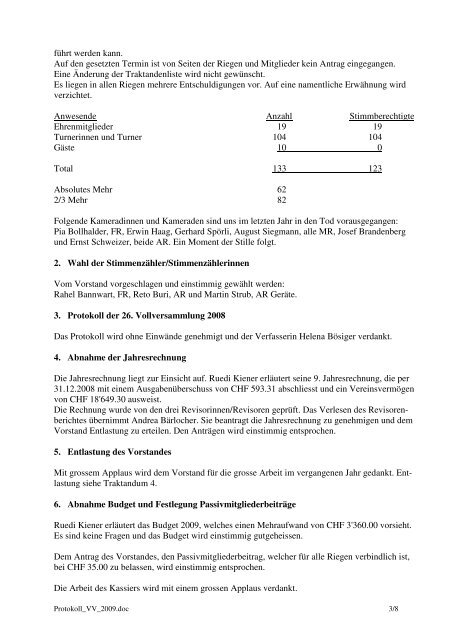 Protokoll der 27. Vollversammlung vom 13. MÃ¤rz 2009