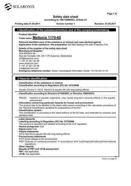 MSDS Meltonix 1170-60 - Solaronix