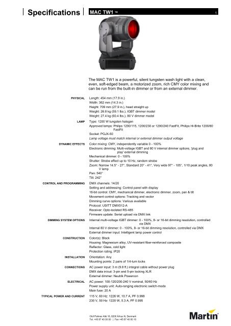 MAC TW1 specification - Shoreview Distribution