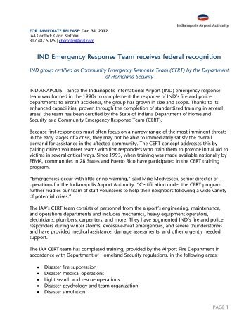 IND response team joins CERT - Indianapolis International Airport