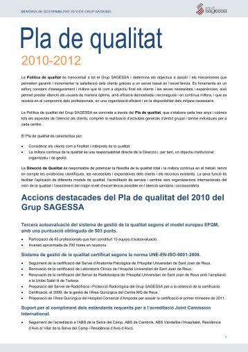Pla de qualitat 2010-2012 - Grup Sagessa