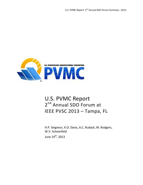 US PVMC Report: 2nd Annual SDO Forum