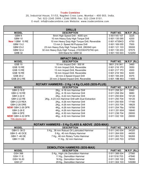 Bosch Price List - Trade Combine