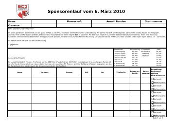 Sponsorenzettel fÃ¼r Sponsorenlauf 2010 - SC Jegenstorf