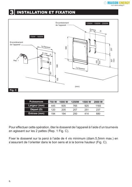 Notice d'Installation, d'Utilisation de l'appareil et Bon de garantie