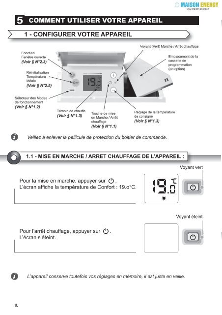 Notice d'Installation, d'Utilisation de l'appareil et Bon de garantie