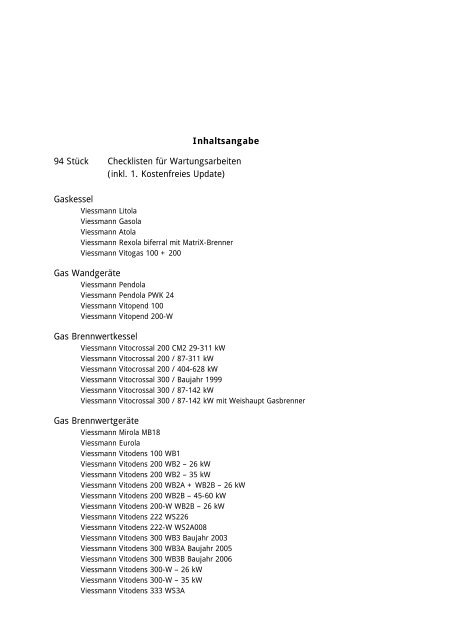 Inhaltsangabe Checklisten inkl.  1. Update - shk-aktiv